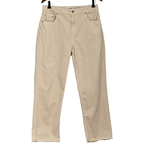 Chloe Stora Ricil Cream Cotton Textured Jeans Size 42/US 14 - Picture 2 of 8